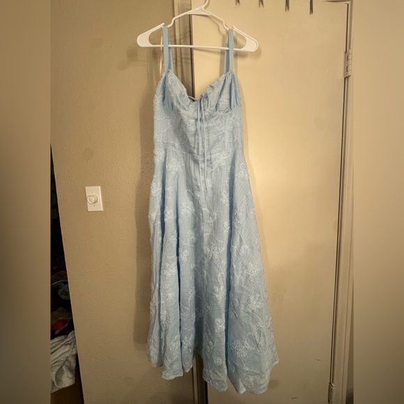 Lulus Darling Confidence Light Blue Rosette Bustier Lace-up Midi Dress - Size XL - Picture 2 of 5